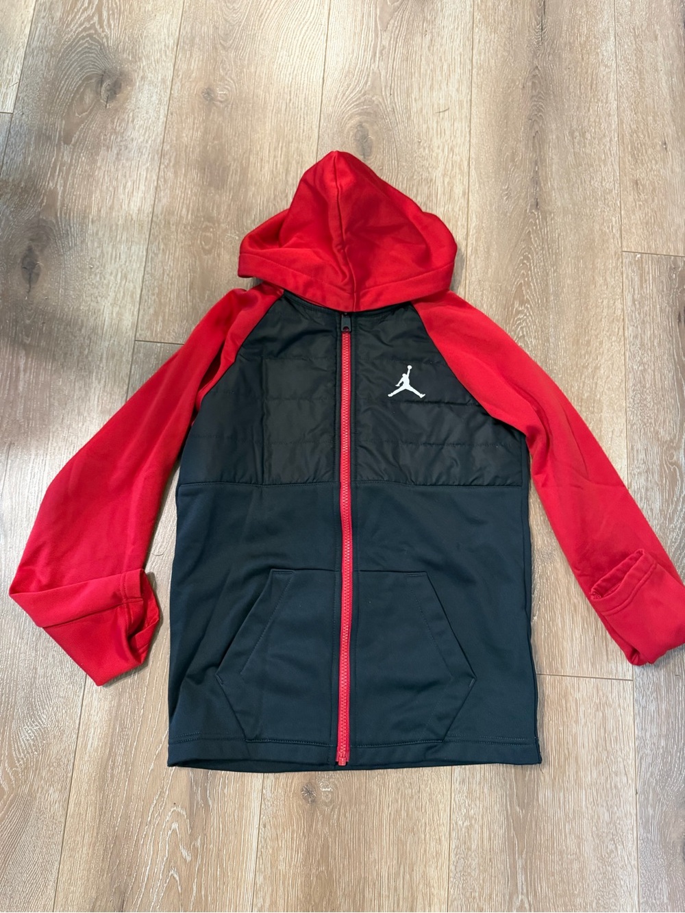 Jordan Red and Black Hooded Full-Zip Puffer Jacket